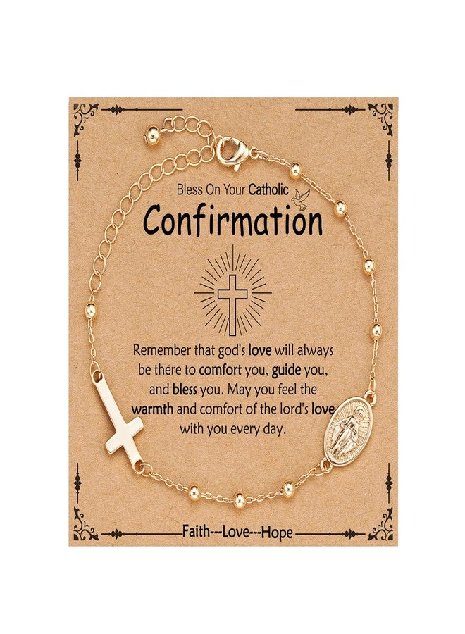 VULETO Catholic Confirmation Gifts for Teen Girls, Virgin Mary Rosary Beads Cross Charm Link Chain Bracelet Religious Jewelry Gifts for Teenage Kids Daughter Granddaughter Age - Image 1